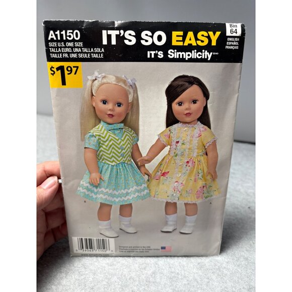 Simplicity A1150 18" Doll Clothes Sewing Pattern Its So Easy Instructions for Dr - Picture 1 of 4